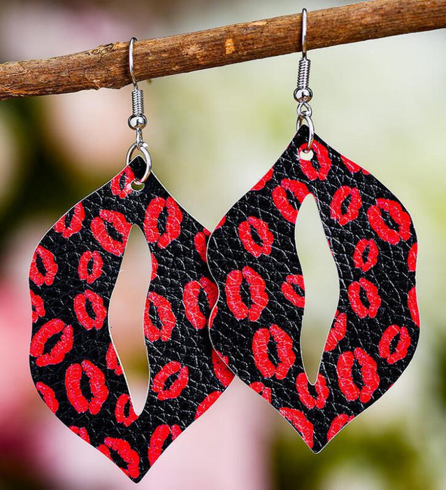 Wholesale Water Drop Heart Shaped Red Plaid Leather Earrings JDC-ES-Saip002 Earrings 赛蒲 2# Wholesale Jewelry JoyasDeChina Joyas De China