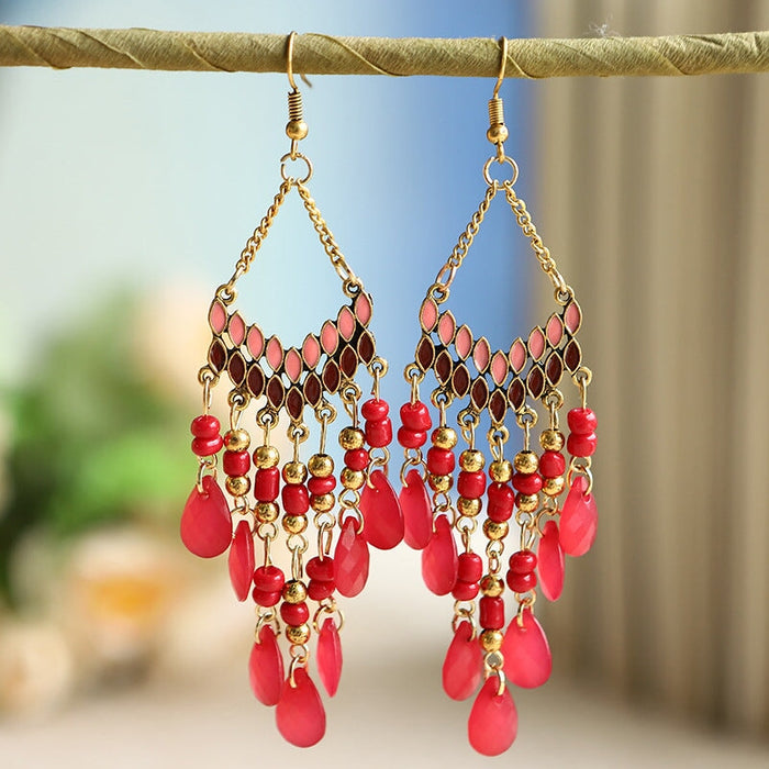 Wholesale water drop long scalloped tassel earrings JDC-ES-daiq016 Earrings 黛茜 Wholesale Jewelry JoyasDeChina Joyas De China