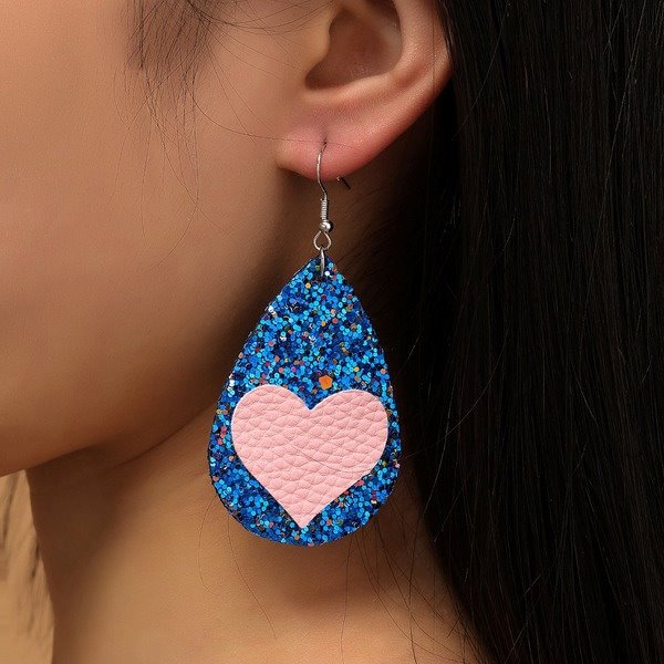 Wholesale water drop sequined pink lychee pattern leather earrings JDC-ES-GSMQ021 Earrings 妙奇 Wholesale Jewelry JoyasDeChina Joyas De China