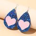 Wholesale water drop sequined pink lychee pattern leather earrings JDC-ES-GSMQ021 Earrings 妙奇 blue pink Wholesale Jewelry JoyasDeChina Joyas De China