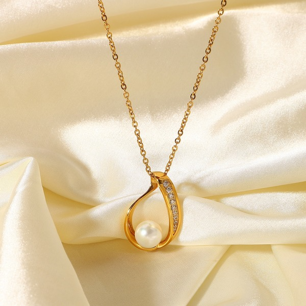 Wholesale Water drop zircon pearl pendant necklace women JDC-NE-JD132 necklaces JoyasDeChina Wholesale Jewelry JoyasDeChina Joyas De China