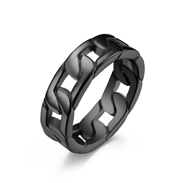 Wholesale weave Cuban chain stainless steel ring ring JDC-RS-QianF008 Rings 千风 Black 7# Wholesale Jewelry JoyasDeChina Joyas De China