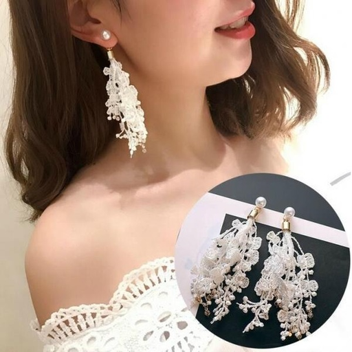 Bulk Jewelry Wholesale white alloy lace flower rhinestone pearl earrings JDC-ES-RL039 Wholesale factory from China YIWU China