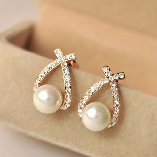 Bulk Jewelry Wholesale white alloy Pearl Flash Diamond Earrings JDC-ES-RL042 Wholesale factory from China YIWU China