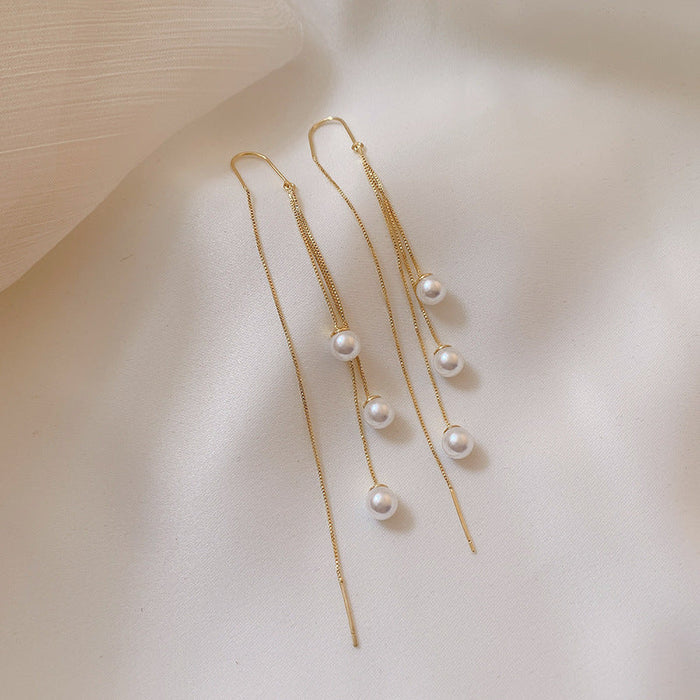Wholesale white alloy tassel earrings JDC-ES-YWJQ014 Earrings 精巧 gold Wholesale Jewelry JoyasDeChina Joyas De China