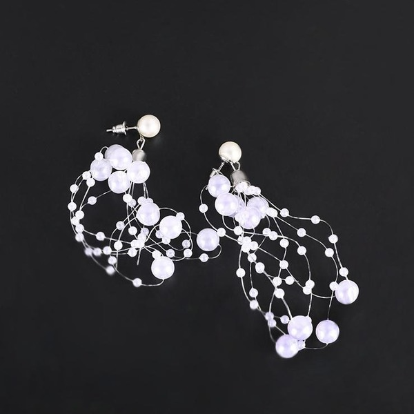 Bulk Jewelry Wholesale white alloy tassel pearl fish line earrings JDC-ES-RL048 Wholesale factory from China YIWU China