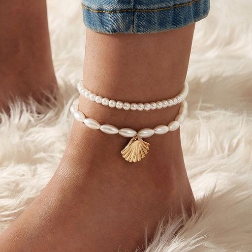 Bulk Jewelry Wholesale white artificial pearl fan shell pendant anklet JDC-AS-F327 Wholesale factory from China YIWU China