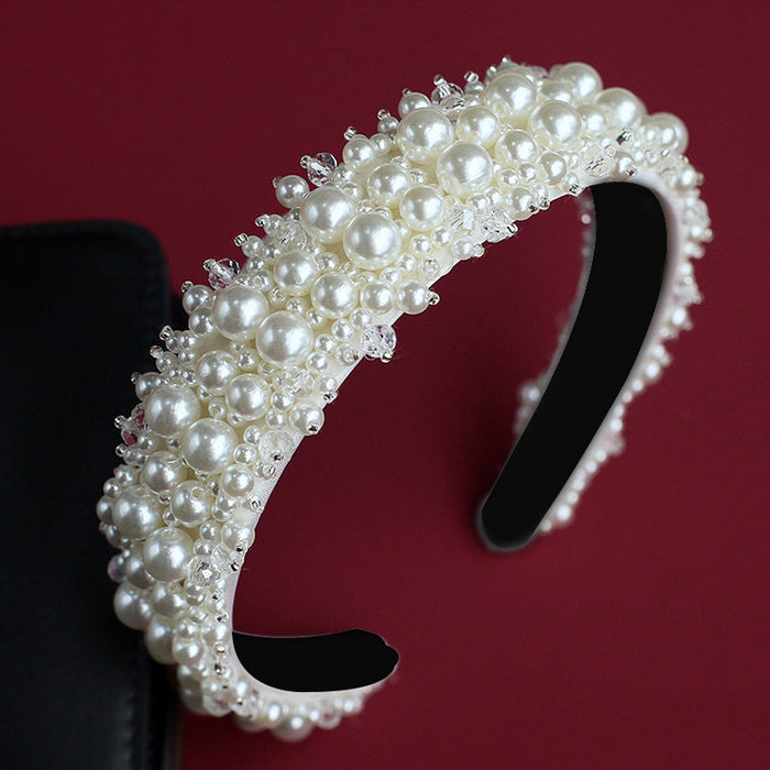Wholesale White Bridal Pearl Crown Baroque Headband JDC-HD-Yangq001 Headband 艳茜 Section a black background Wholesale Jewelry JoyasDeChina Joyas De China
