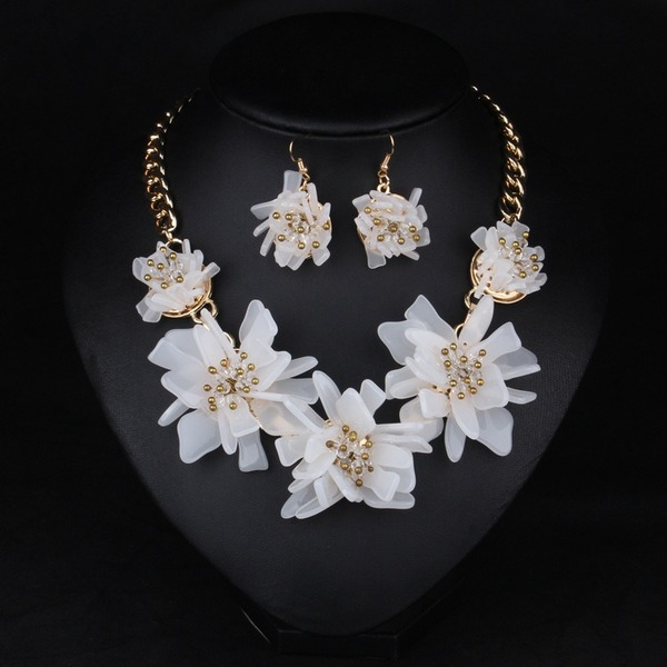 Wholesale white crystal wedding, dress earrings necklace set JDC-ST-Qianm018 Suit 千漠 Wholesale Jewelry JoyasDeChina Joyas De China