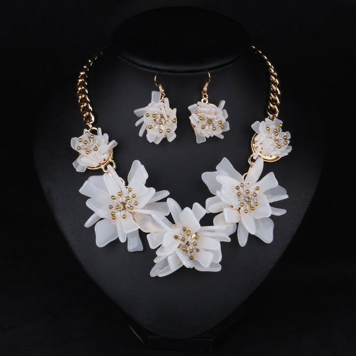 Wholesale white crystal wedding, dress earrings necklace set JDC-ST-Qianm018 Suit 千漠 White Wholesale Jewelry JoyasDeChina Joyas De China
