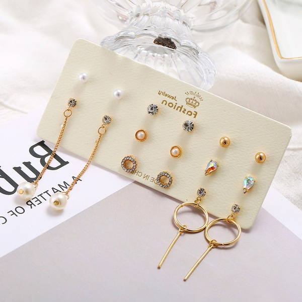 Bulk Jewelry Wholesale white diamond pearl ring earring set JDC-ES-F264 Wholesale factory from China YIWU China