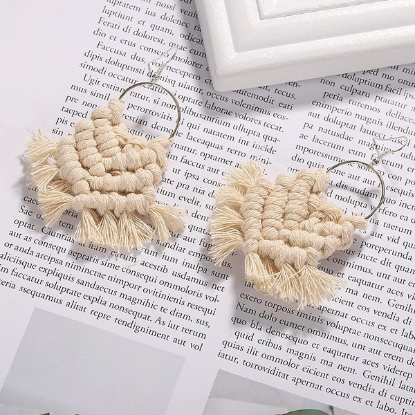 Bulk Jewelry Wholesale white fabric bohemian wind braided cotton thread tassel ear drops JDC-ES-V052 Wholesale factory from China YIWU China