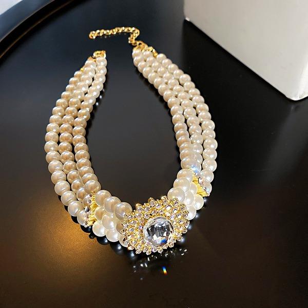 Bulk Jewelry Wholesale white pearl crystal diamond multi-row pearl necklace JDC-NE-BY049 Wholesale factory from China YIWU China