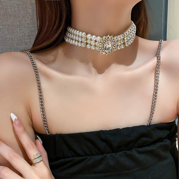 Bulk Jewelry Wholesale white pearl crystal diamond multi-row pearl necklace JDC-NE-BY049 Wholesale factory from China YIWU China