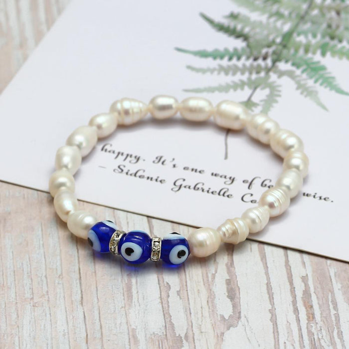 Bulk Jewelry Wholesale white pearl evil's eye bracelet pearl JDC-BT-BD002 Wholesale factory from China YIWU China