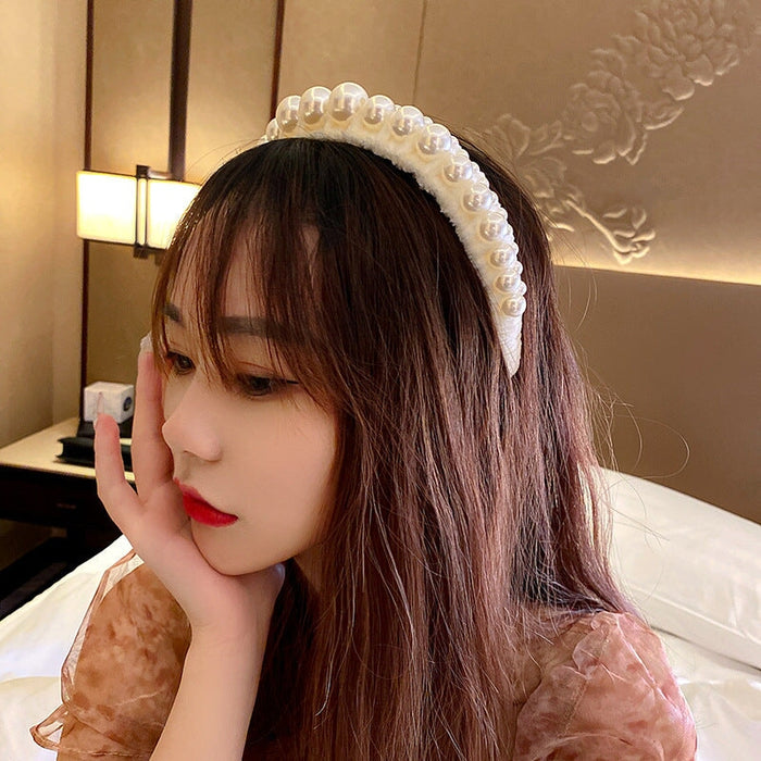 Wholesale white pearl flannel hair band JDC-HD-BaoY001 Headband 宝钰 Wholesale Jewelry JoyasDeChina Joyas De China