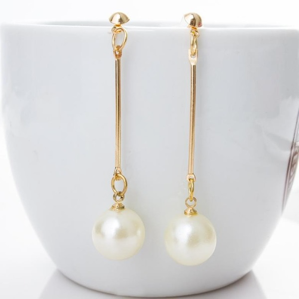 Bulk Jewelry Wholesale white pearl gold-plated long pearl pendant stud JDC-ES-RL014 Wholesale factory from China YIWU China