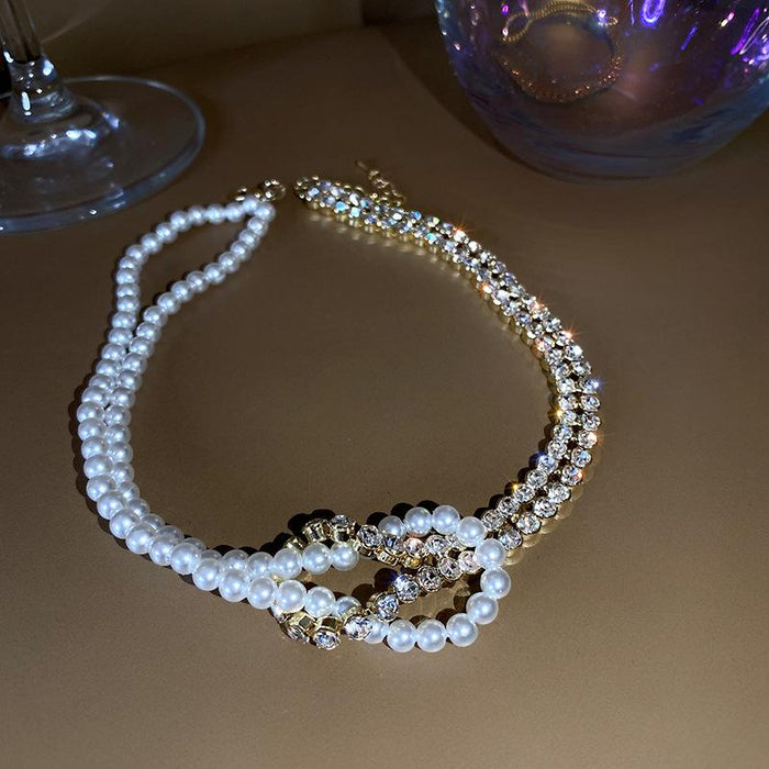 Bulk Jewelry Wholesale white pearl inlaid with diamond pearl splicing short neckchain JDC-NE-BY021 Wholesale factory from China YIWU China