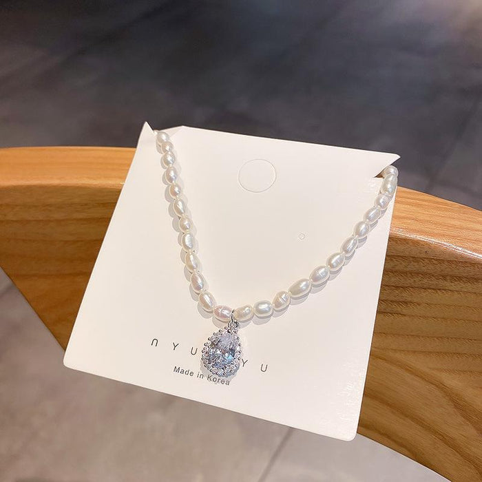 Bulk Jewelry Wholesale white pearl water drop zircon pendant necklace JDC-NE-BY037 Wholesale factory from China YIWU China