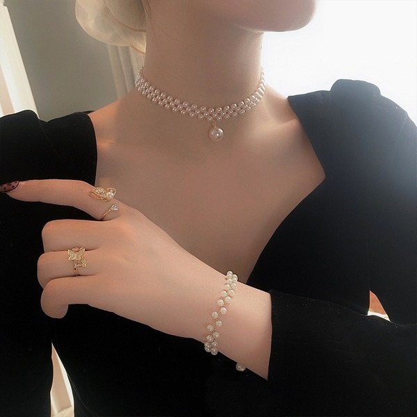 Bulk Jewelry Wholesale white pearl woven necklaces JDC-NE-BY035 Wholesale factory from China YIWU China