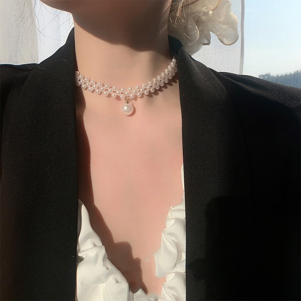 Bulk Jewelry Wholesale white pearl woven necklaces JDC-NE-BY035 Wholesale factory from China YIWU China