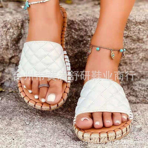 Wholesale white PU one word flat-soled slippers straw JDC-SP-GSZM001 Slippers JoyasDeChina Wholesale Jewelry JoyasDeChina Joyas De China