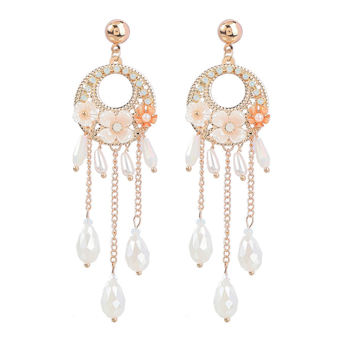 Wholesale White Rhinestone Tassel Earrings JDC-ES-JL922 Earrings 氿乐 flowers Wholesale Jewelry JoyasDeChina Joyas De China