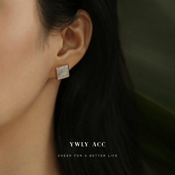 Wholesale White Shell Inlaid Square Titanium Stud Earrings JDC-ES-YWLY049 Earrings 丽轶 Wholesale Jewelry JoyasDeChina Joyas De China