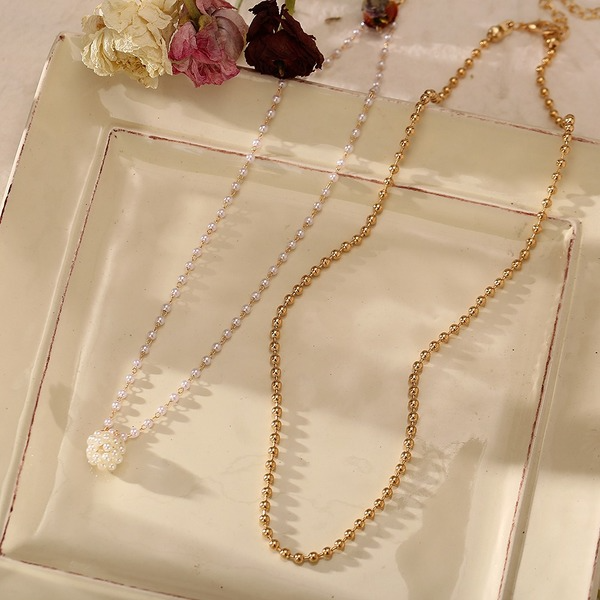 Bulk Jewelry Wholesale white temperament pearl golden ball alloy necklace JDC-NE-F356 Wholesale factory from China YIWU China