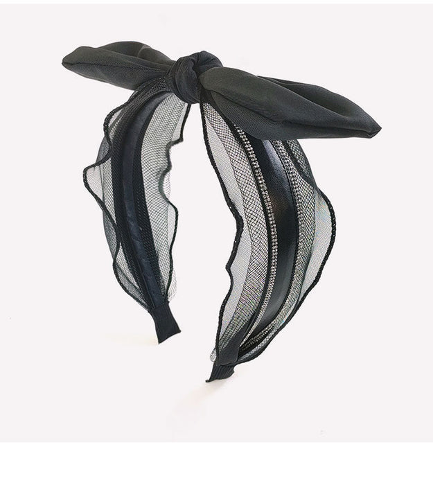 Wholesale wide-brimmed mesh bow headband JDC-HD-O230 Headband JoyasDeChina Black gauze leather drill rabbit ear hair band Wholesale Jewelry JoyasDeChina Joyas De China