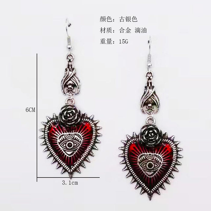 Wholesale wild rose heart shape blood colored eye drop oil bat alloy stud earrings JDC-ES-YYFF002 Earrings 燕羽飞飞 Wholesale Jewelry JoyasDeChina Joyas De China