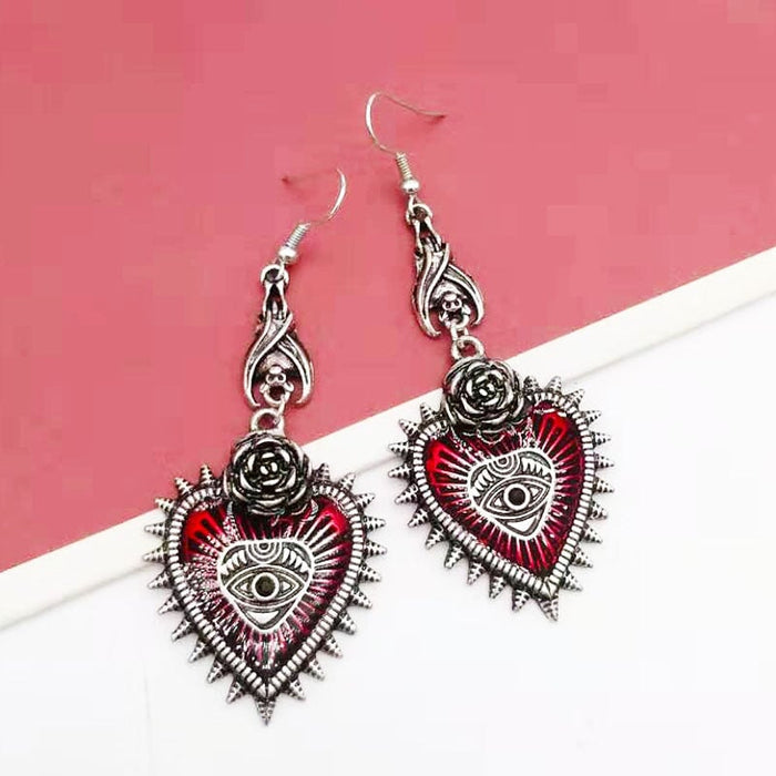 Wholesale wild rose heart shape blood colored eye drop oil bat alloy stud earrings JDC-ES-YYFF002 Earrings 燕羽飞飞 Wholesale Jewelry JoyasDeChina Joyas De China