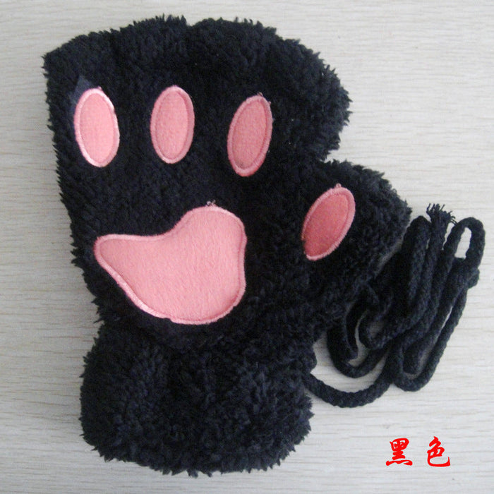 Wholesale winter cute cartoon cat girls' open finger gloves JDC-GS-GSTR002 Gloves JoyasDeChina black Average code Wholesale Jewelry JoyasDeChina Joyas De China