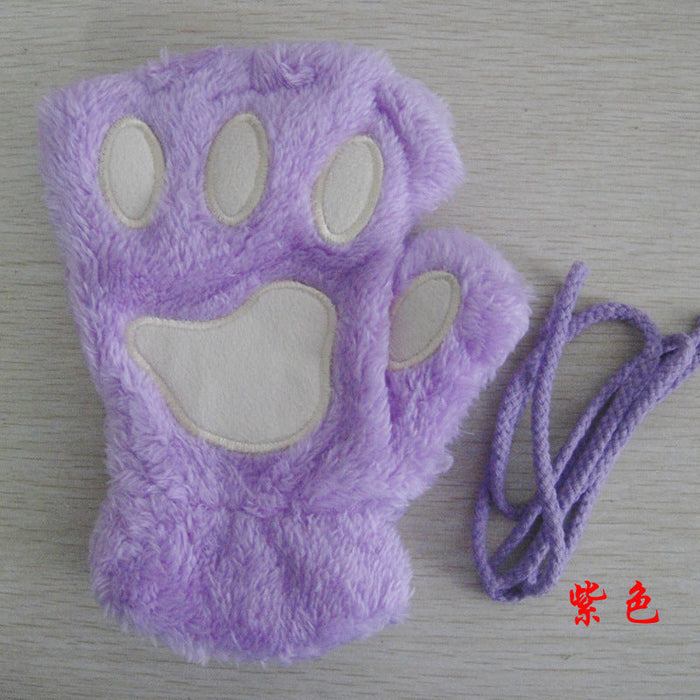 Wholesale winter cute cartoon cat girls' open finger gloves JDC-GS-GSTR002 Gloves JoyasDeChina purple Average code Wholesale Jewelry JoyasDeChina Joyas De China