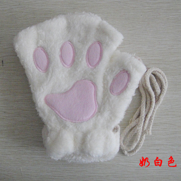 Wholesale winter cute cartoon cat girls' open finger gloves JDC-GS-GSTR002 Gloves JoyasDeChina white Average code Wholesale Jewelry JoyasDeChina Joyas De China
