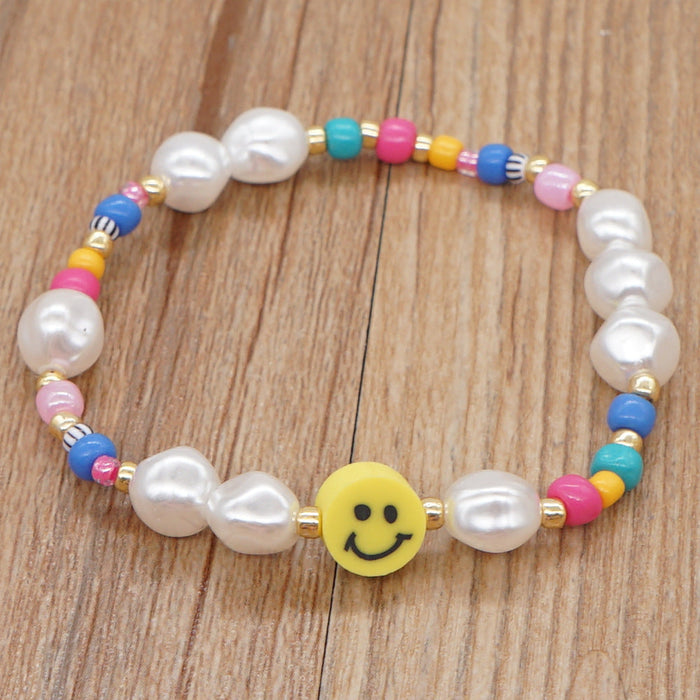 Wholesale Women's pearl suede smiley face bracelet JDC-BT-GBH031 Bracelet JoyasDeChina -B210124A Wholesale Jewelry JoyasDeChina Joyas De China
