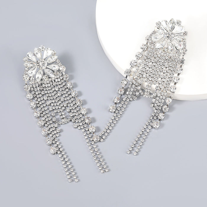 Wholesale Women's rhinestone flower tassel earrings JDC-ES-JL716 Earrings 氿乐 silver Wholesale Jewelry JoyasDeChina Joyas De China