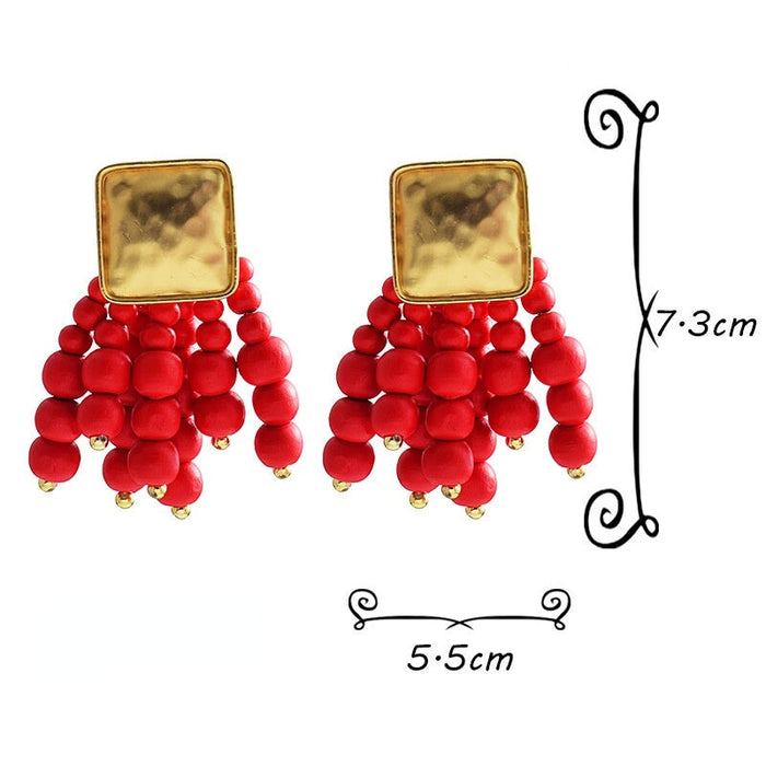 Wholesale Wood Beads Metal Tassel Plated Alloy Earrings JDC-ES-SK022 Earrings 深刻 Wholesale Jewelry JoyasDeChina Joyas De China