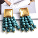 Wholesale Wood Beads Metal Tassel Plated Alloy Earrings JDC-ES-SK022 Earrings 深刻 green Wholesale Jewelry JoyasDeChina Joyas De China