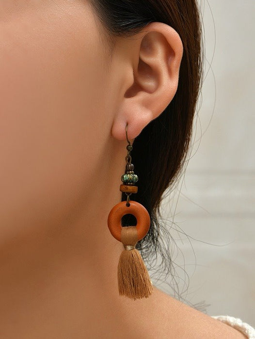 Wholesale wood Tassel Earrings JDC-ES-MiMeng003 Earrings 米萌 Wholesale Jewelry JoyasDeChina Joyas De China