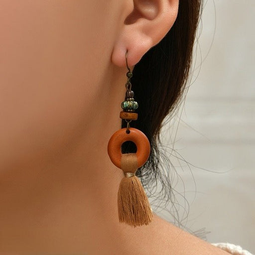 Wholesale wood Tassel Earrings JDC-ES-MiMeng003 Earrings 米萌 Wholesale Jewelry JoyasDeChina Joyas De China