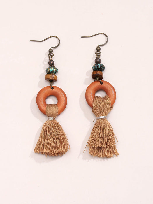 Wholesale wood Tassel Earrings JDC-ES-MiMeng003 Earrings 米萌 Pine stone Wholesale Jewelry JoyasDeChina Joyas De China