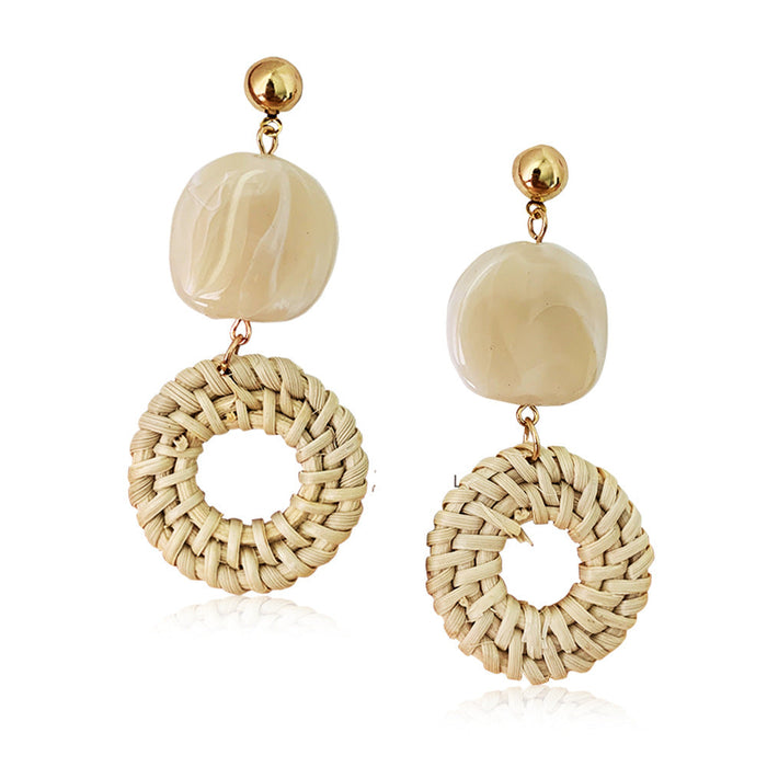 Wholesale wooden splicing bamboo, rattan and grass woven Earrings JDC-ES-ZF001 Earrings JoyasDeChina Fujiwara 37. Wholesale Jewelry JoyasDeChina Joyas De China