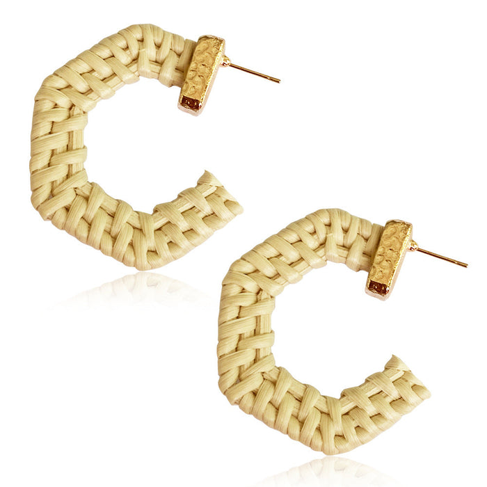 Wholesale wooden splicing bamboo, rattan and grass woven Earrings JDC-ES-ZF001 Earrings JoyasDeChina Fujiwara 60 Wholesale Jewelry JoyasDeChina Joyas De China