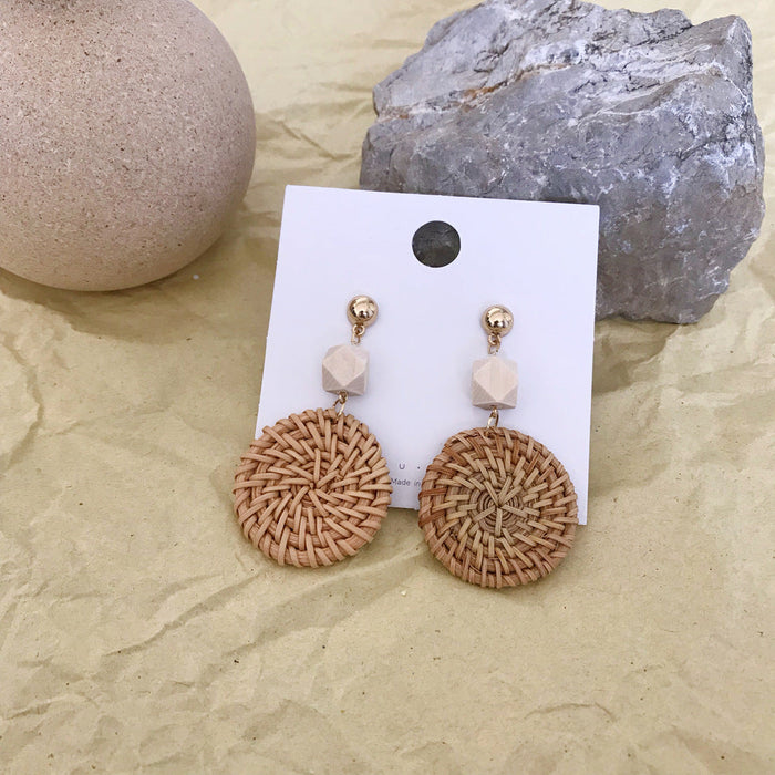 Wholesale wooden splicing bamboo, rattan and grass woven Earrings JDC-ES-ZF001 Earrings JoyasDeChina Fujiwara 61 Wholesale Jewelry JoyasDeChina Joyas De China