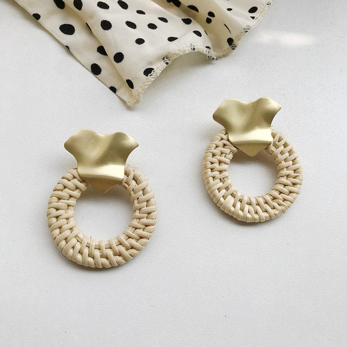 Wholesale wooden splicing bamboo, rattan and grass woven Earrings JDC-ES-ZF001 Earrings JoyasDeChina Fujiwara 93 Wholesale Jewelry JoyasDeChina Joyas De China