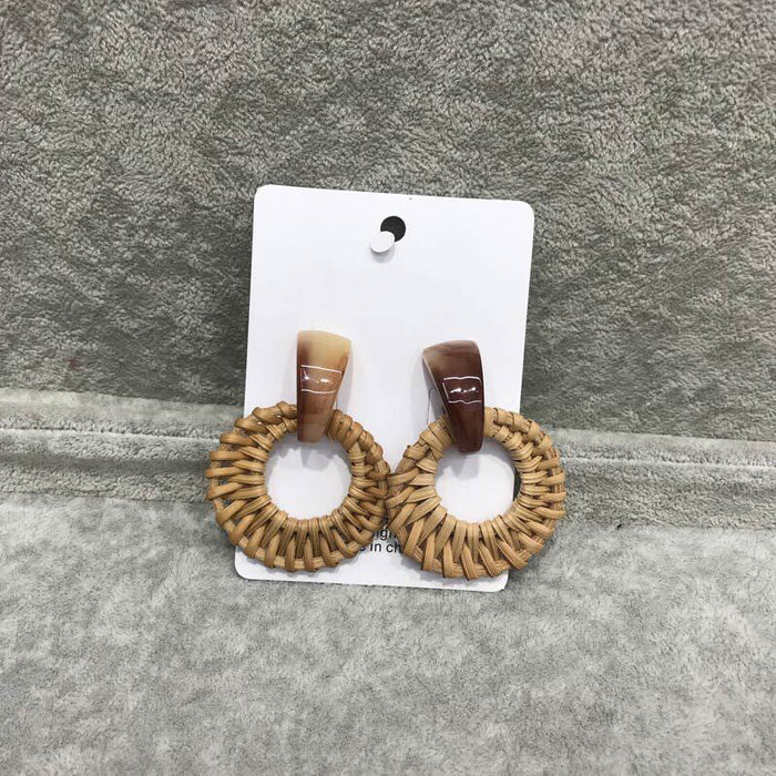Wholesale wooden splicing bamboo, rattan and grass woven Earrings JDC-ES-ZF001 Earrings JoyasDeChina Rattan 38 Wholesale Jewelry JoyasDeChina Joyas De China