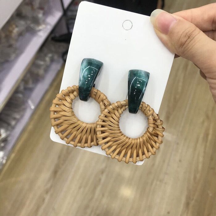 Wholesale wooden splicing bamboo, rattan and grass woven Earrings JDC-ES-ZF001 Earrings JoyasDeChina Rattan 41 Wholesale Jewelry JoyasDeChina Joyas De China