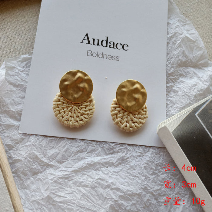 Wholesale wooden splicing bamboo, rattan and grass woven Earrings JDC-ES-ZF001 Earrings JoyasDeChina Rattan 43 Wholesale Jewelry JoyasDeChina Joyas De China