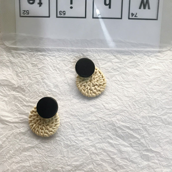 Wholesale wooden splicing bamboo, rattan and grass woven Earrings JDC-ES-ZF001 Earrings JoyasDeChina Rattan 56 Wholesale Jewelry JoyasDeChina Joyas De China